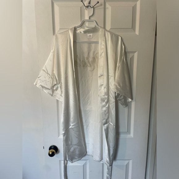White Bridal Satin Getting Ready Robe - Picture 3 of 5